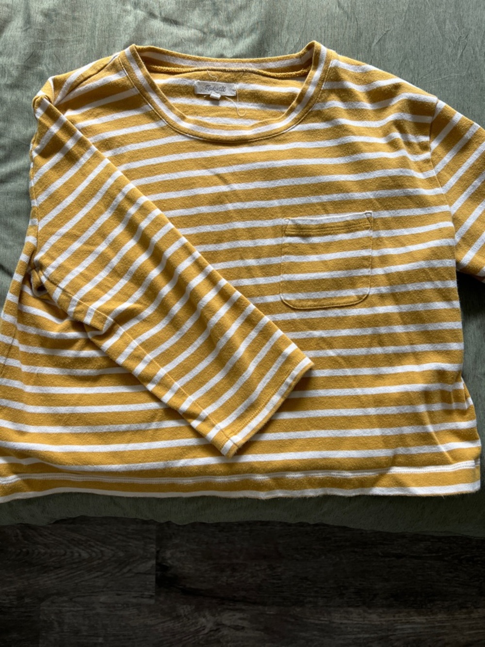 Madewell Yellow & White Striped Long Sleeve Pocket Tee